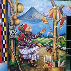 Street Art in San Pedro mit traditioneller Tracht und Mais 🌽