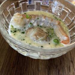Chawanmushi/ Vin Jaune, Garnele und Tsukune