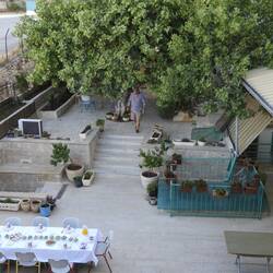 Looking down to the courtyard from our room at Bethlehem