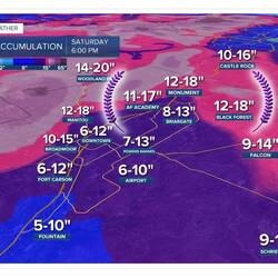 Forecast map for the snowstorm ... we're within the bracketed area — Colorado Springs, CO.