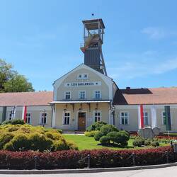 The original mine entrance with headframe