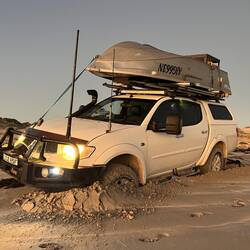 Brett got himself a little stuck on the way back from a boys surfing beach mission from Point Bell