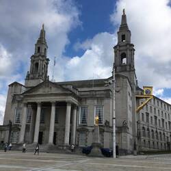 Leeds Civic Hall, with golden owls and clocks