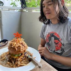 Check out the size of Evan's burger