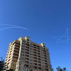 Military jets drawing the flag in the sky