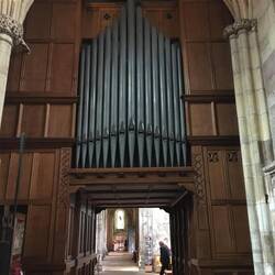 The organ fills the middle of the church
