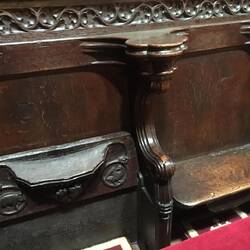 These misericords (mercy seats) tip up to provide a ledge for choir members to rest on