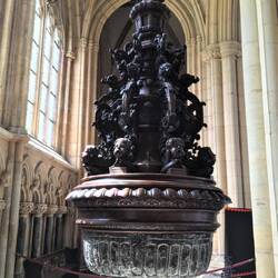 The huge, font was carved in 1170 from a single piece of polished limestone