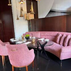 Love this couch/dining table set up in the Portrait restaurant