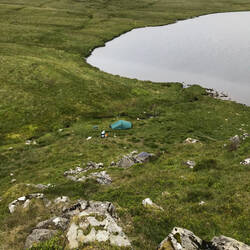 Llyn yr Adar and my pitch from adjacent hillock