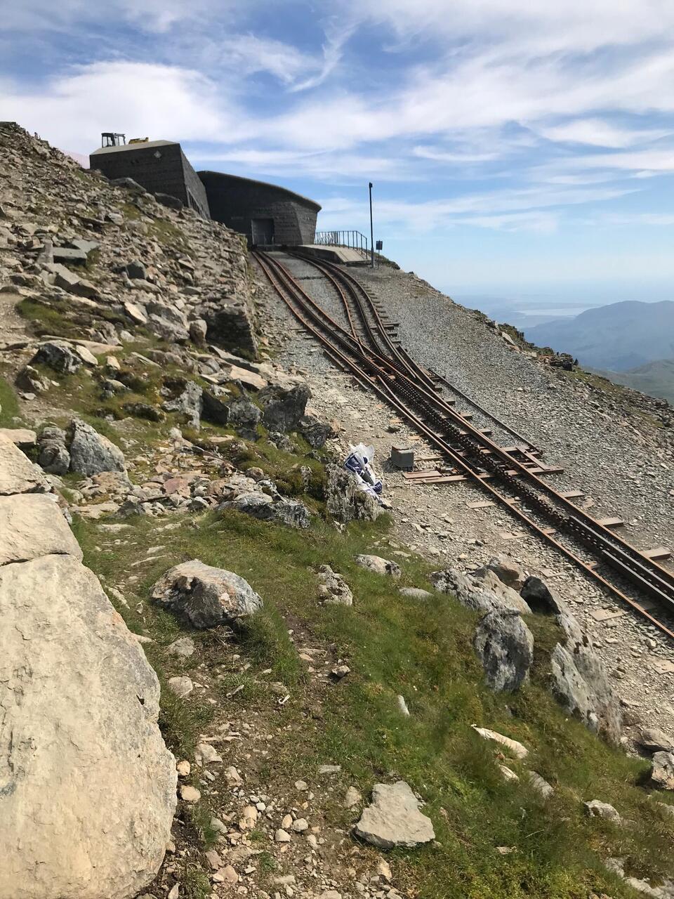Snowdon mountain railway approach to the station in the summit cafe