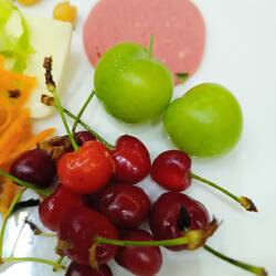 Sweet cherries from hotel's dinner. Local produce.