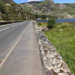View west towards Idwal YHA hostel from Llyn Ogwen south shore