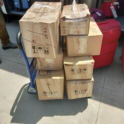 Boxes of goods bought by our tour group from Modus Kybele.