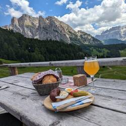 Our lunch of Italian Salumi and German Bier.