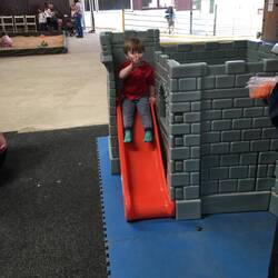 Nathaniel waits until we count 1,2,3, before he will go down the slide.