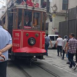 Tram passing through at Istiklal Street.