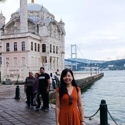 Awkward stance with Ortakoy Mosque & Bosphorus Bridge behind.