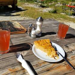 Apple Strudel and homemade tea at a mountain lodge along the hike route