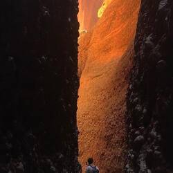 Echidna Chasm is a narrow gorge, at some points only two meters wide, but with 200m high walls.