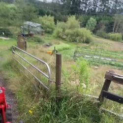 Blick auf den Garten vom Trecker aus