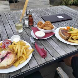 Brie & Beetroot Tarte, Onion Rings, Steak Pie
