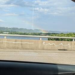 The boys spotted the faintest of rainbows as we crossed over the Tennessee River in downtown Chatt.