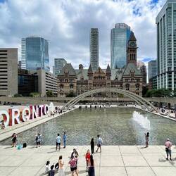 The old City Hall and the Freedom Arches — Toronto, ON ... Canada.