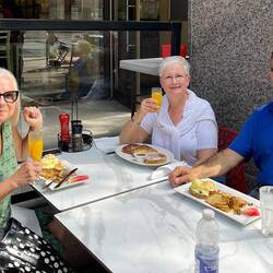 Breakfast with our new friend, Kadi — Eggspectation Bell Trinity in Toronto, ON ... Canada.
