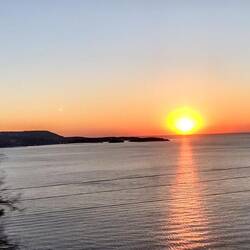 Sunset over the Aegean sea from the bus