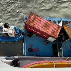 This is how our bags and the ship's provisions were delivered to Ultramarine — Kangerlussuaq Fjord.