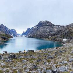 A panorama of the reward at the end of our hike — Inussuit Tasersuat, Greenland.