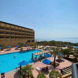 Made it to the hotel - with the dead sea in the distance