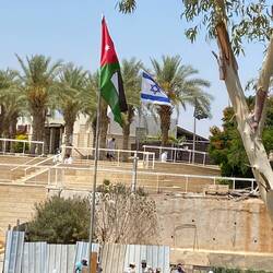 Jordanian flag on this side, Israeli on the other