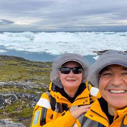 A "we hiked the yellow route" selfie — Ilulissat, Greenland.
