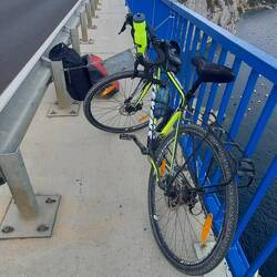 I had to unsaddle the bike to get over this barrier on the bridge -.-