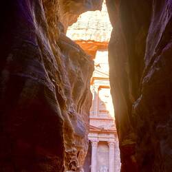 Getting a peak at the treasury from the canyon
