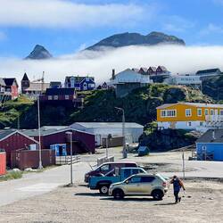 Oh, oh ... the fog is moving in again — Sisimiut, Greenland.
