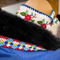 Embroidery and beading detail on a traditional costume — Sisimiut, Greenland.