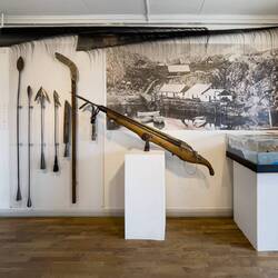Whale baleen (the black "sticks" hanging near the ceiling — Sisimiut, Greenland.