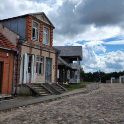 The town square in a small "Rumškiai town"