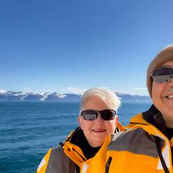 A "we're in Arctic Canada" selfie as we head to Baffin Island — Pond Inlet, Canada.
