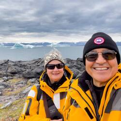 Another "iceberg background" selfie ... this time from ashore — Low Point on Baffin Island, Nunavut.