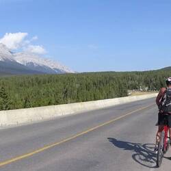 Biking passed Lake Minnewanka