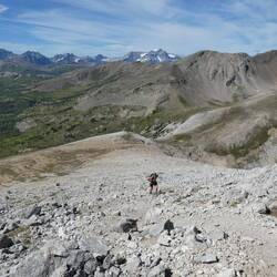 Closer view of Vicki slogging up Mt Bourgeau