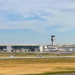 A glimpse of YYZ as our aircraft waits for its turn to take off — YYZ, Toronto.