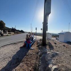 Bus top at Papafragas. It was hot, but bus was on time 👌