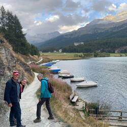 Walking along Sils Lake