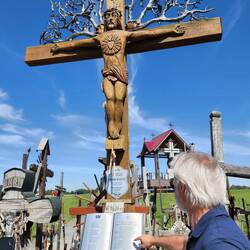 Gintas translating at The Hill of Crosses