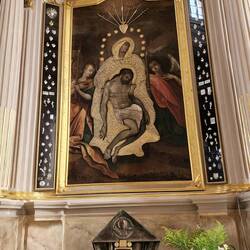 Icons left as a request for indulgences at Altar of Kaunas Cathedral of Sts. Peter and Paul